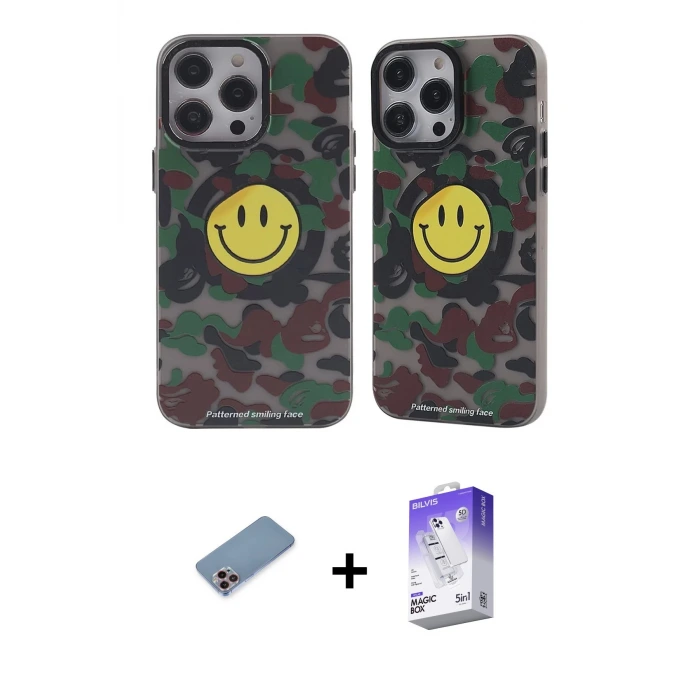 ieg™ iPhone 13 Pro Max Kılıf Nova Doku Koleksiyonu - Siyah Bilvis 5in1 3D Magic Cam Ekran Koruyucu + Shine Kamera Lens Koruma Cam - PE