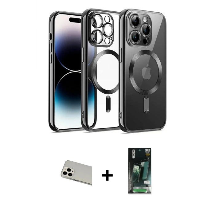 ieg™ iPhone 13 Pro Max Kılıf Nova Işık Özel Seri - Şeffaf 360 Full Body Arka Koruyucu + Rainbow Kamera Lens Koruma Cam - BZ
