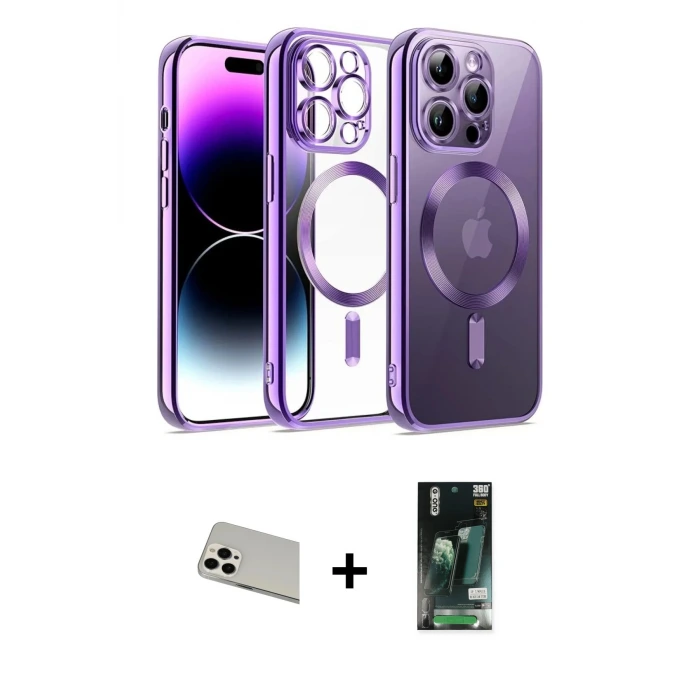 ieg™ iPhone 13 Pro Max Kılıf Nova Işık Özel Seri - Şeffaf 360 Full Body Arka Koruyucu + Rainbow Kamera Lens Koruma Cam - BZ