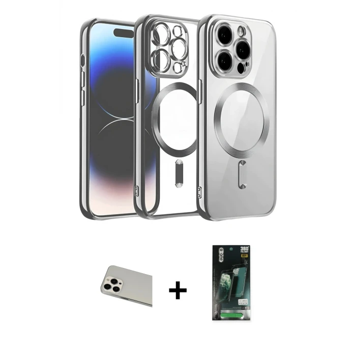 ieg™ iPhone 13 Pro Max Kılıf Nova Işık Özel Seri - Şeffaf 360 Full Body Arka Koruyucu + Rainbow Kamera Lens Koruma Cam - BZ