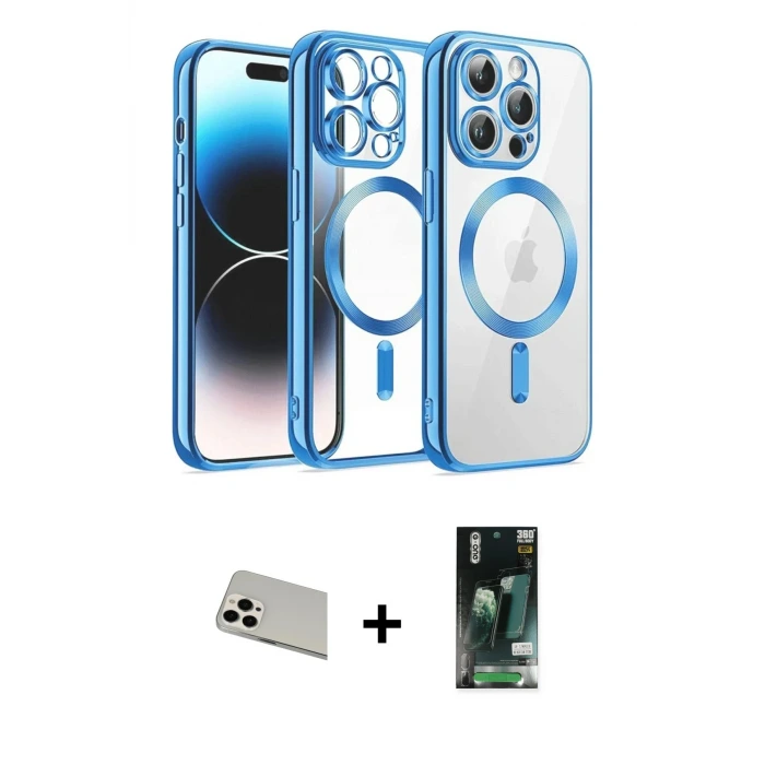 ieg™ iPhone 13 Pro Max Kılıf Nova Işık Özel Seri - Şeffaf 360 Full Body Arka Koruyucu + Rainbow Kamera Lens Koruma Cam - BZ