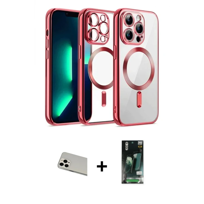 ieg™ iPhone 13 Pro Max Kılıf Nova Işık Özel Seri - Şeffaf 360 Full Body Arka Koruyucu + Rainbow Kamera Lens Koruma Cam - BZ