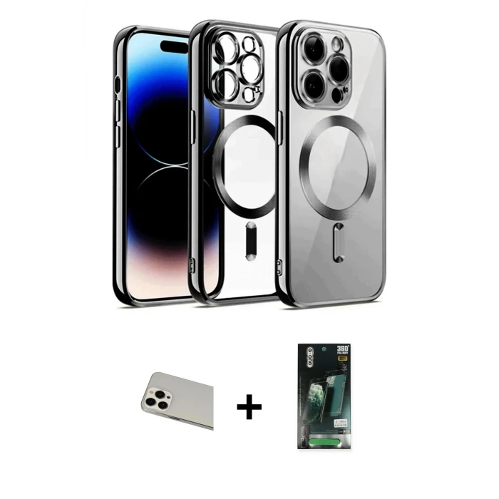ieg™ iPhone 13 Pro Max Kılıf Nova Işık Özel Seri - Şeffaf 360 Full Body Arka Koruyucu + Rainbow Kamera Lens Koruma Cam - BZ