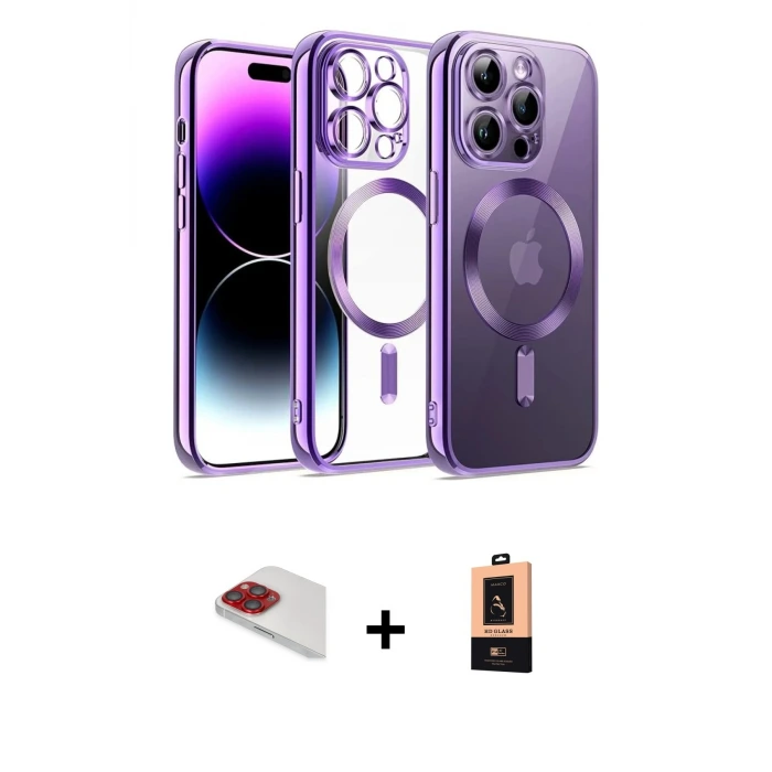 ieg™ iPhone 13 Pro Max Kılıf Nova Işık Özel Seri - Şeffaf Maxco Cam Ekran Koruyucu + Pers Alüminyum Kamera Lens - KI
