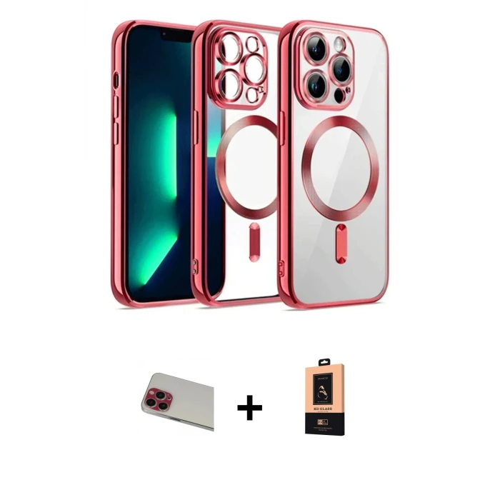 ieg™ iPhone 13 Pro Max Kılıf Nova Işık Özel Seri - Şeffaf Maxco Cam Ekran Koruyucu + Rainbow Kamera Lens Koruma Cam - KI