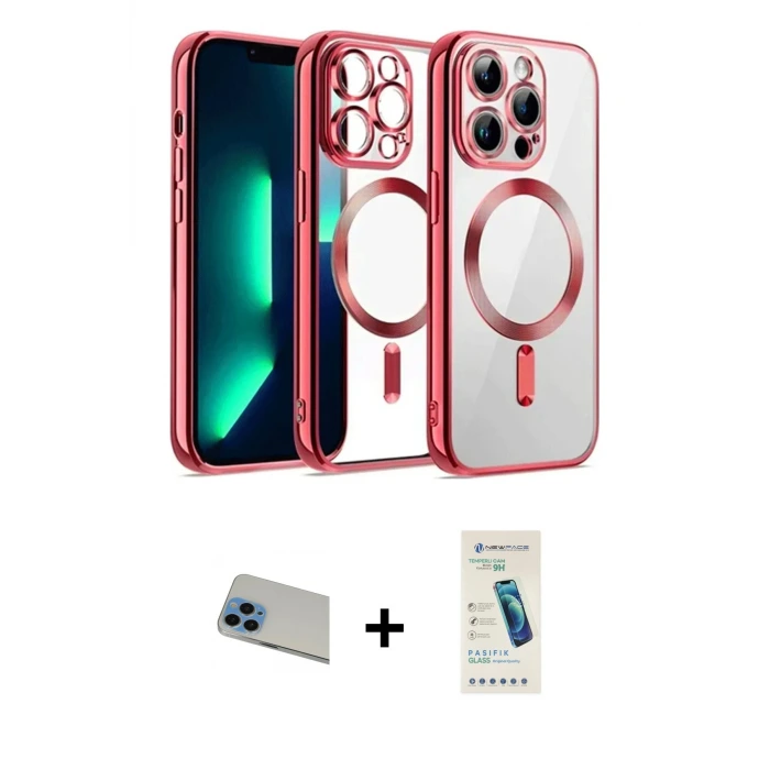 ieg™ iPhone 13 Pro Max Kılıf Nova Işık Özel Seri - Şeffaf Pasifik Cam Ekran Koruyucu + Rainbow Kamera Lens Koruma Cam - MI
