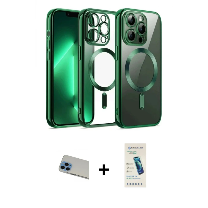 ieg™ iPhone 13 Pro Max Kılıf Nova Işık Özel Seri - Şeffaf Pasifik Cam Ekran Koruyucu + Rainbow Kamera Lens Koruma Cam - MI