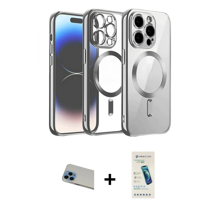 ieg™ iPhone 13 Pro Max Kılıf Nova Işık Özel Seri - Şeffaf Pasifik Cam Ekran Koruyucu + Rainbow Kamera Lens Koruma Cam - MI