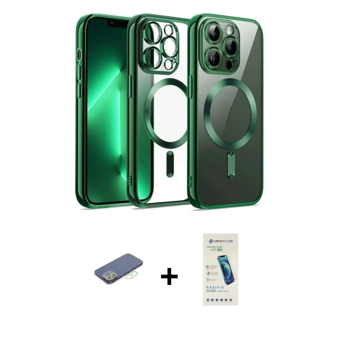 ieg™ iPhone 13 Pro Max Kılıf Nova Işık Özel Seri - Şeffaf Pasifik Cam Ekran Koruyucu + Renkli Kamera Lens Koruma Cam - YL