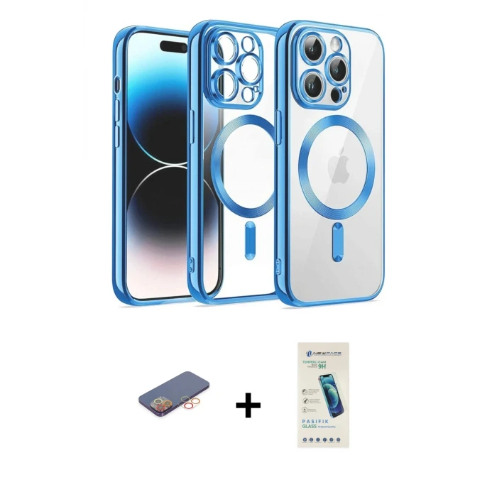 ieg™ iPhone 13 Pro Max Kılıf Nova Işık Özel Seri - Şeffaf Pasifik Cam Ekran Koruyucu + Renkli Kamera Lens Koruma Cam - TU