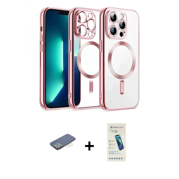 ieg™ iPhone 13 Pro Max Kılıf Nova Işık Özel Seri - Şeffaf Pasifik Cam Ekran Koruyucu + Renkli Kamera Lens Koruma Cam - YL
