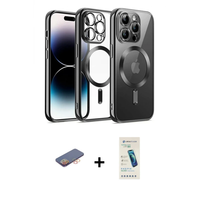 ieg™ iPhone 13 Pro Max Kılıf Nova Işık Özel Seri - Şeffaf Pasifik Cam Ekran Koruyucu + Renkli Kamera Lens Koruma Cam - TU