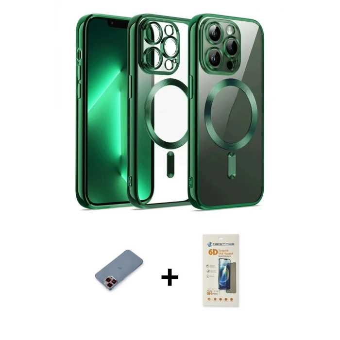 ieg™ iPhone 13 Pro Max Kılıf Nova Işık Özel Seri - Siyah 6D Mat Seramik Hayalet Nano Ekran Koruyucu + Metal Kamera Lens Koruma Cam - KI
