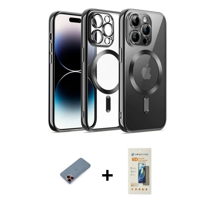 ieg™ iPhone 13 Pro Max Kılıf Nova Işık Özel Seri - Siyah 6D Mat Seramik Hayalet Nano Ekran Koruyucu + Metal Kamera Lens Koruma Cam - KI