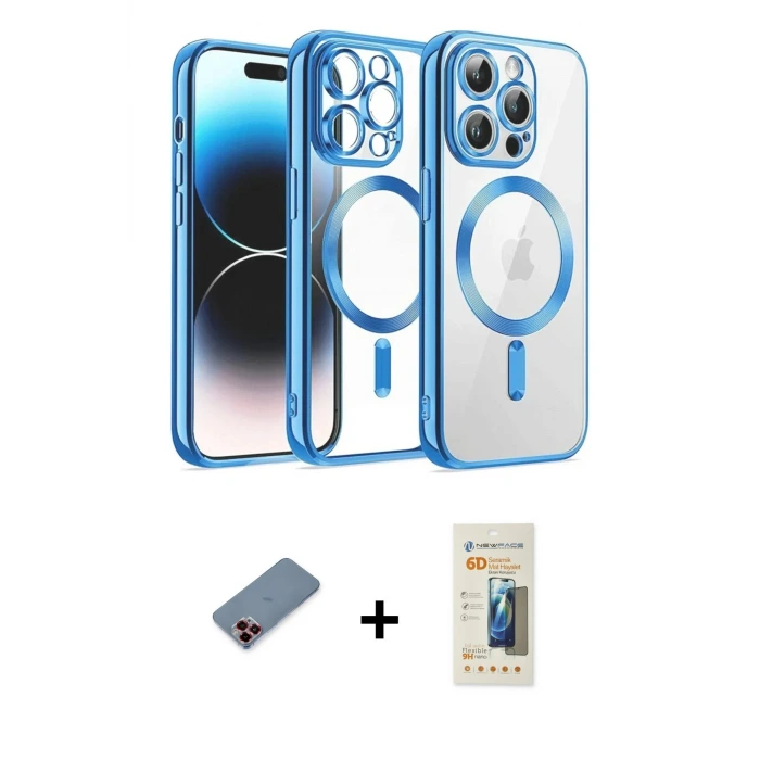 ieg™ iPhone 13 Pro Max Kılıf Nova Işık Özel Seri - Siyah 6D Mat Seramik Hayalet Nano Ekran Koruyucu + Metal Kamera Lens Koruma Cam - KI
