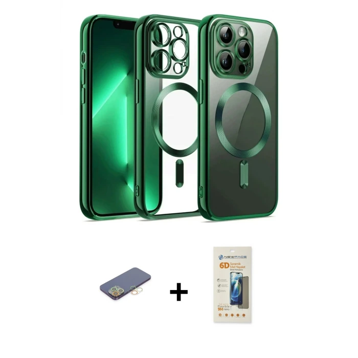 ieg™ iPhone 13 Pro Max Kılıf Nova Işık Özel Seri - Siyah 6D Mat Seramik Hayalet Nano Ekran Koruyucu + Renkli Kamera Lens Koruma Cam - SI