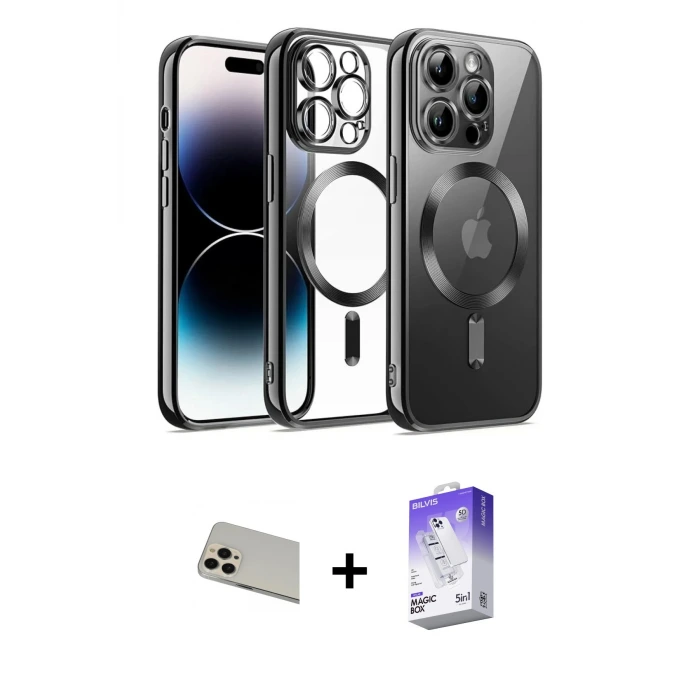 ieg™ iPhone 13 Pro Max Kılıf Nova Işık Özel Seri - Siyah Bilvis 5in1 3D Magic Cam Ekran Koruyucu + Rainbow Kamera Lens Koruma Cam - REGD