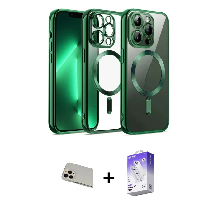 ieg™ iPhone 13 Pro Max Kılıf Nova Işık Özel Seri - Siyah Bilvis 5in1 3D Magic Cam Ekran Koruyucu + Rainbow Kamera Lens Koruma Cam - REGD