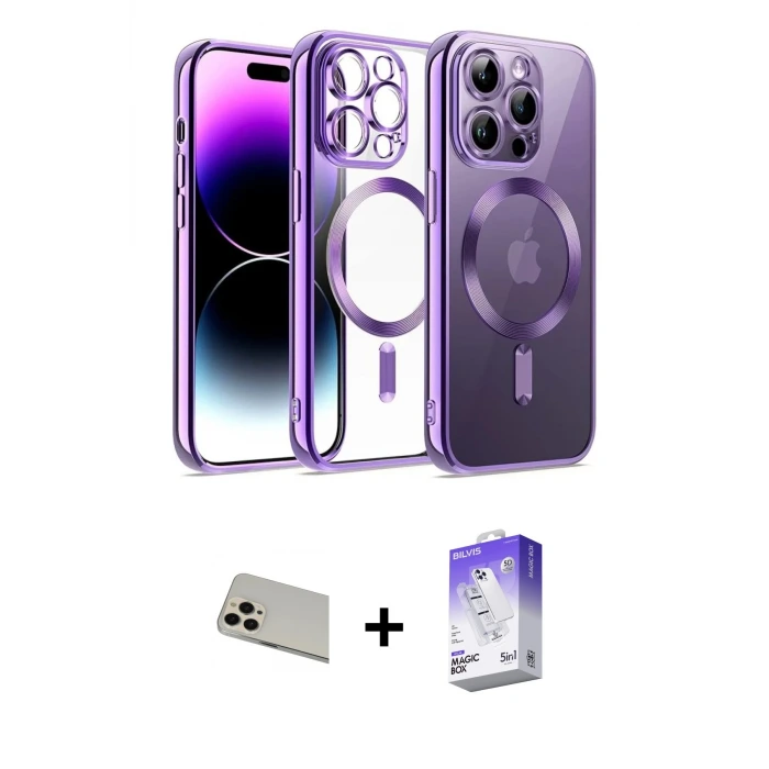 ieg™ iPhone 13 Pro Max Kılıf Nova Işık Özel Seri - Siyah Bilvis 5in1 3D Magic Cam Ekran Koruyucu + Rainbow Kamera Lens Koruma Cam - REGD