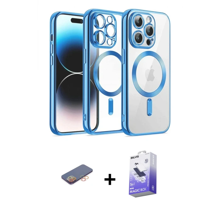 ieg™ iPhone 13 Pro Max Kılıf Nova Işık Özel Seri - Siyah Bilvis 5in1 5D Magic Hayalet Cam Ekran Koruyucu + Renkli Kamera Lens Koruma Cam - TU