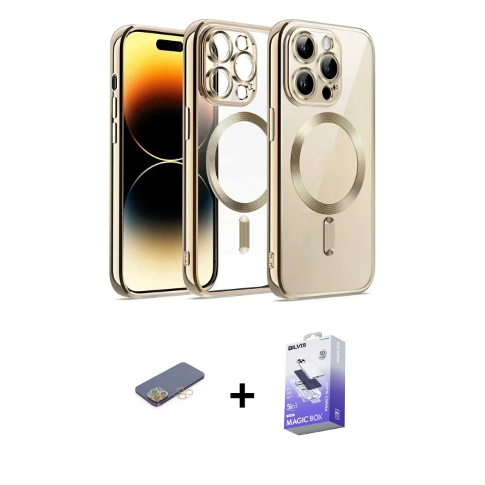 ieg™ iPhone 13 Pro Max Kılıf Nova Işık Özel Seri - Siyah Bilvis 5in1 5D Magic Hayalet Cam Ekran Koruyucu + Renkli Kamera Lens Koruma Cam - SI