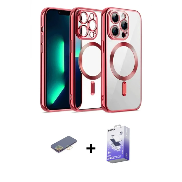ieg™ iPhone 13 Pro Max Kılıf Nova Işık Özel Seri - Siyah Bilvis 5in1 5D Magic Hayalet Cam Ekran Koruyucu + Renkli Kamera Lens Koruma Cam - SI