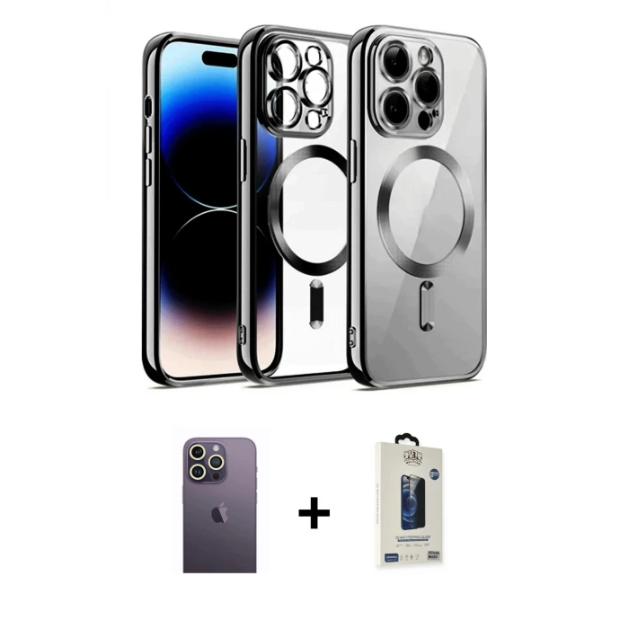 ieg™ iPhone 13 Pro Max Kılıf Nova Işık Özel Seri - Siyah Bilvis Hayalet Cam Ekran Koruyucu + Neon Fosforlu Kamera Lens - BZ
