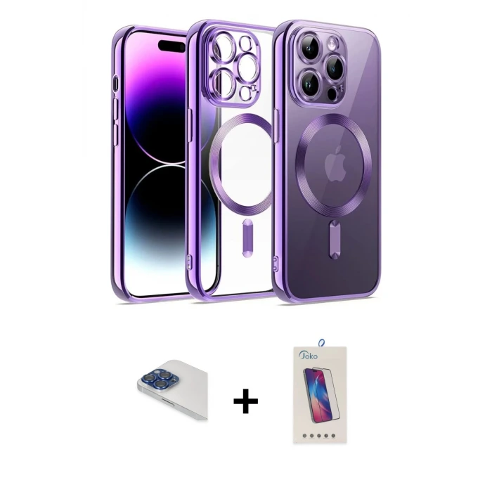 ieg™ iPhone 13 Pro Max Kılıf Nova Işık Özel Seri - Siyah Joko 5D Cam + Pers Alüminyum Kamera Lens - LT