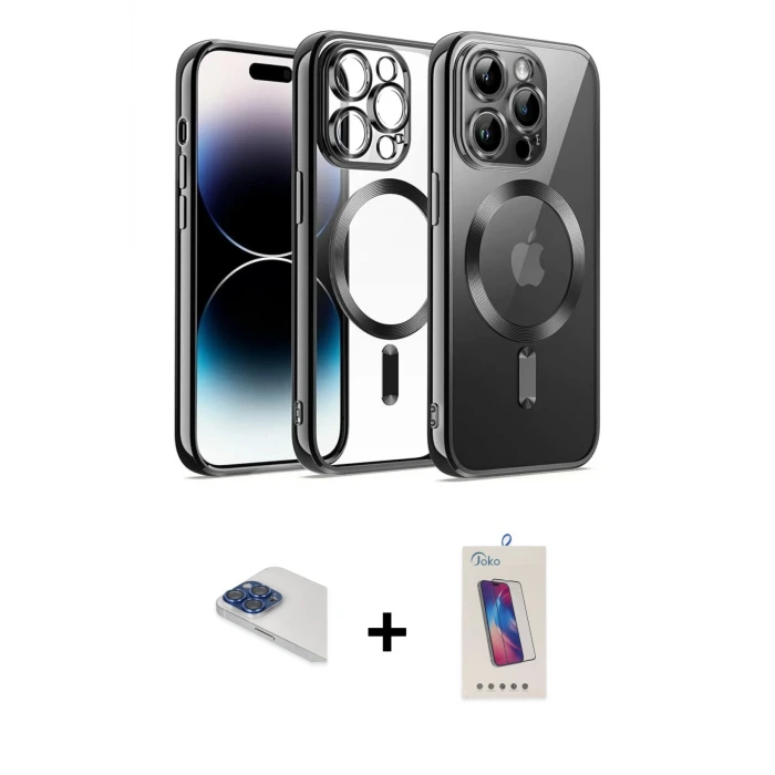ieg™ iPhone 13 Pro Max Kılıf Nova Işık Özel Seri - Siyah Joko 5D Cam + Pers Alüminyum Kamera Lens - LT