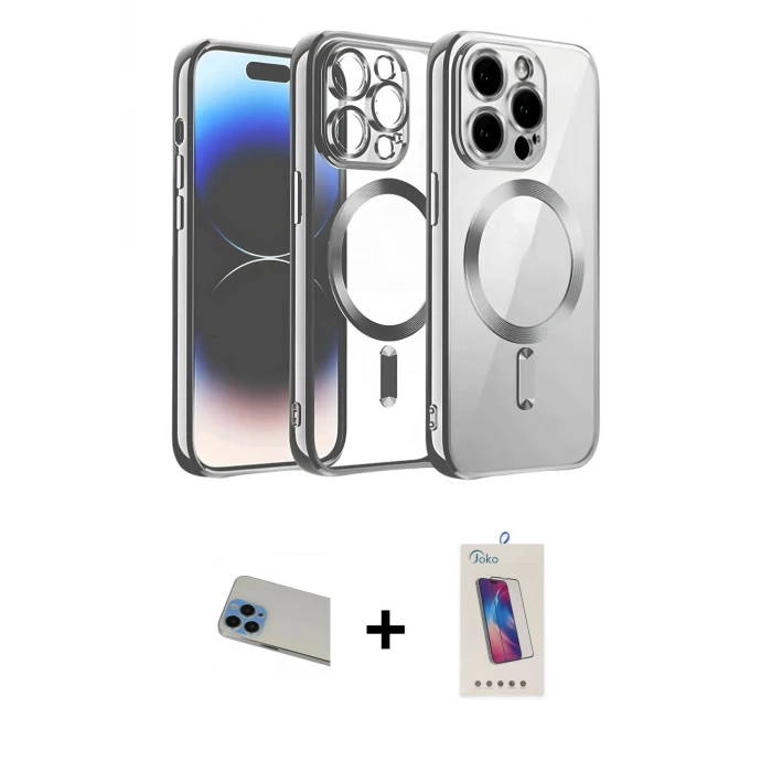 ieg™ iPhone 13 Pro Max Kılıf Nova Işık Özel Seri - Siyah Joko 5D Cam + Rainbow Kamera Lens Koruma Cam - MI
