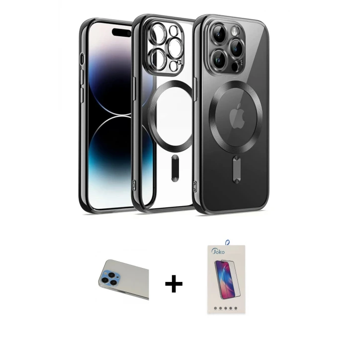 ieg™ iPhone 13 Pro Max Kılıf Nova Işık Özel Seri - Siyah Joko 5D Cam + Rainbow Kamera Lens Koruma Cam - MI