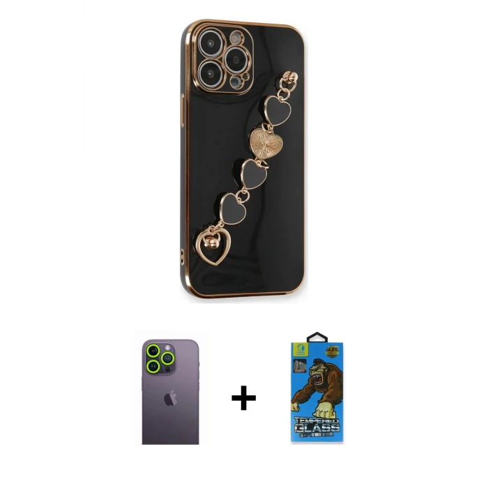 ieg™ iPhone 13 Pro Max Kılıf Nova Işık Prime - Siyah 18D Cam Ekran Koruyucu + Neon Fosforlu Kamera Lens - YL