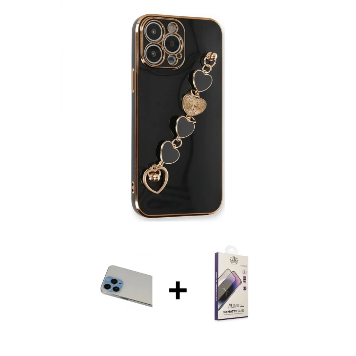 ieg™ iPhone 13 Pro Max Kılıf Nova Işık Prime - Siyah Bilvis 3D Mat Cam Ekran Koruyucu + Rainbow Kamera Lens Koruma Cam - MI