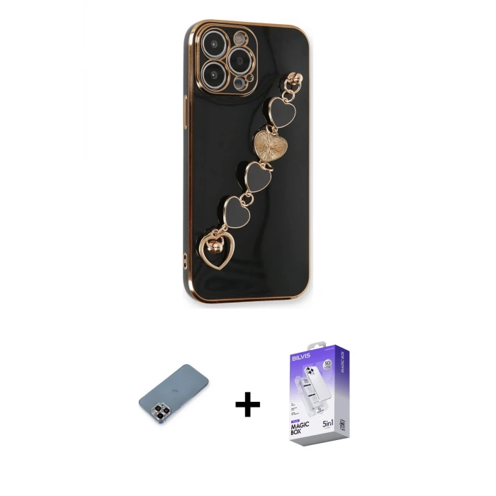 ieg™ iPhone 13 Pro Max Kılıf Nova Işık Prime - Siyah Bilvis 5in1 3D Magic Cam Ekran Koruyucu + Metal Kamera Lens Koruma Cam - MR