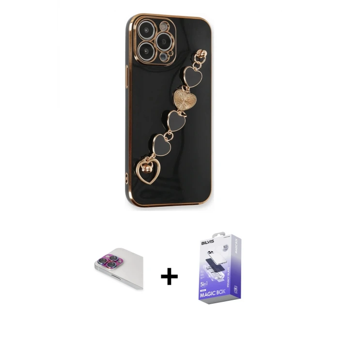 ieg™ iPhone 13 Pro Max Kılıf Nova Işık Prime - Siyah Bilvis 5in1 5D Magic Hayalet Cam Ekran Koruyucu + Pers Alüminyum Kamera Lens - GI