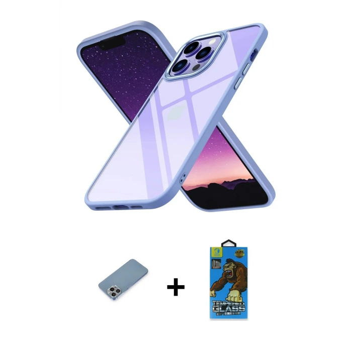 ieg™ iPhone 13 Pro Max Kılıf Nova Işık Serisi - Siyah 18D Cam Ekran Koruyucu + Shine Kamera Lens Koruma Cam - GI