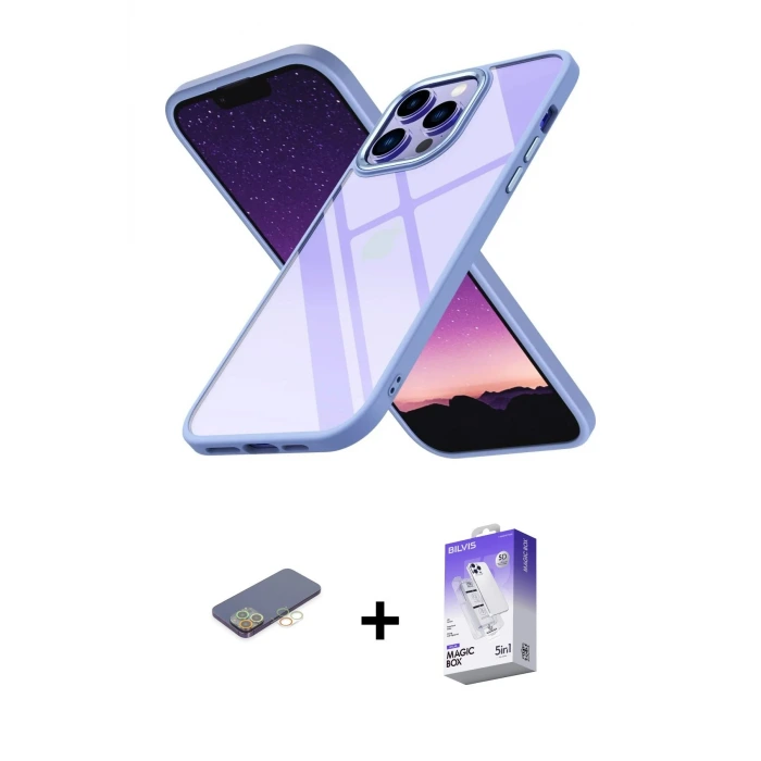 ieg™ iPhone 13 Pro Max Kılıf Nova Işık Serisi - Siyah Bilvis 5in1 3D Magic Cam Ekran Koruyucu + Renkli Kamera Lens Koruma Cam - SI