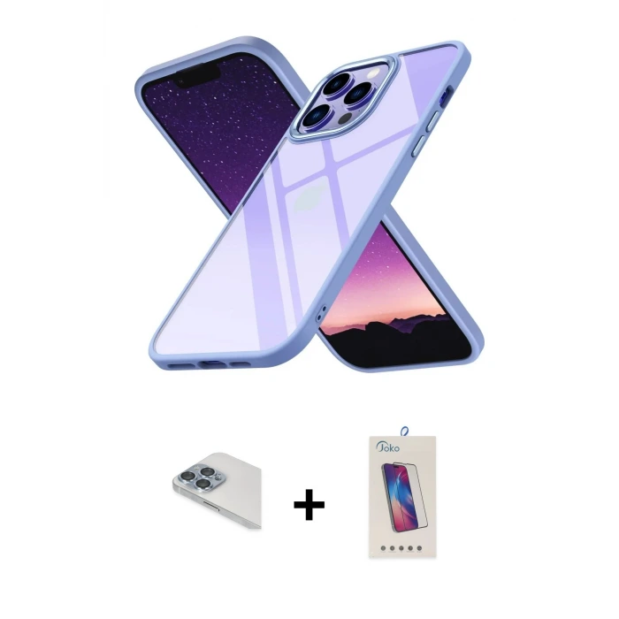 ieg™ iPhone 13 Pro Max Kılıf Nova Işık Serisi - Siyah Joko 5D Cam + Pers Alüminyum Kamera Lens - SABE