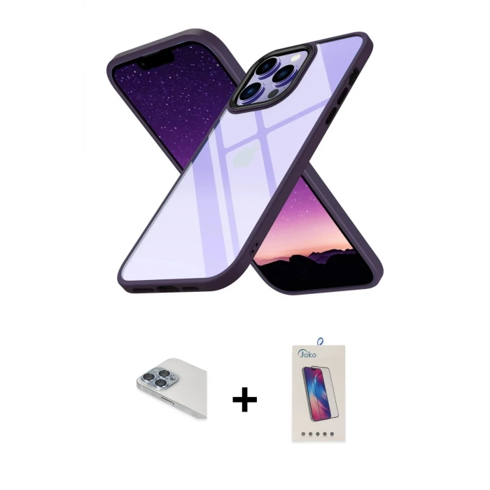 ieg™ iPhone 13 Pro Max Kılıf Nova Işık Serisi - Siyah Joko 5D Cam + Pers Alüminyum Kamera Lens - SABE