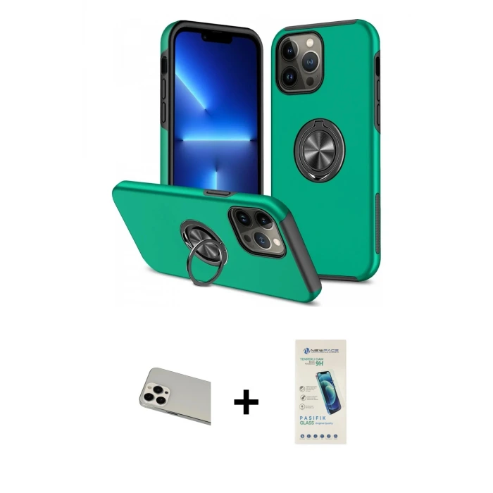 ieg™ iPhone 13 Pro Max Kılıf Odak Form Prime - Şeffaf Pasifik Cam Ekran Koruyucu + Rainbow Kamera Lens Koruma Cam - BZ