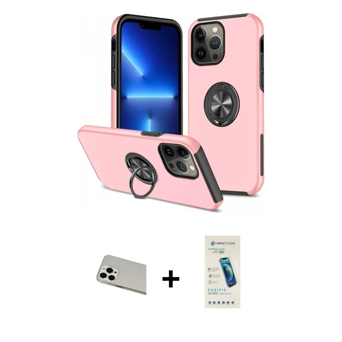 ieg™ iPhone 13 Pro Max Kılıf Odak Form Prime - Şeffaf Pasifik Cam Ekran Koruyucu + Rainbow Kamera Lens Koruma Cam - BZ