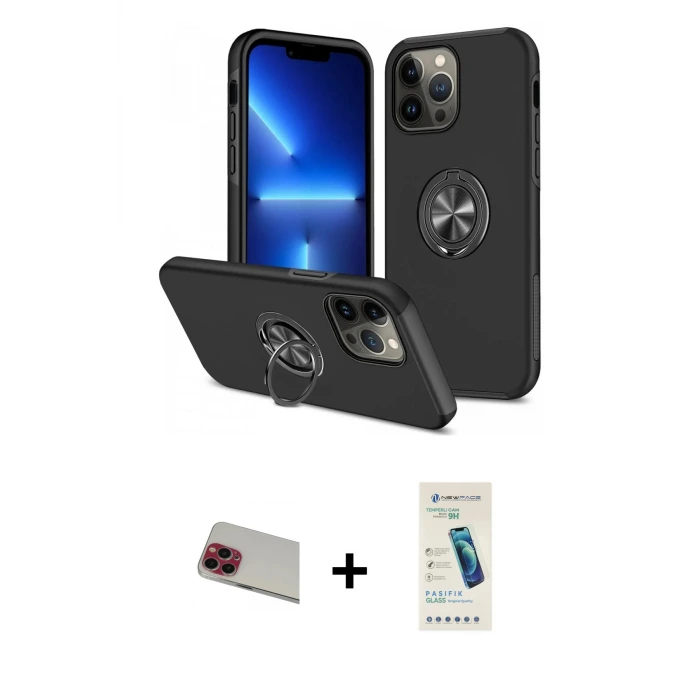 ieg™ iPhone 13 Pro Max Kılıf Odak Form Prime - Şeffaf Pasifik Cam Ekran Koruyucu + Rainbow Kamera Lens Koruma Cam - KI