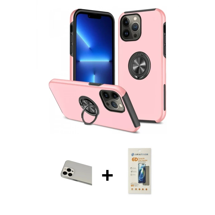 ieg™ iPhone 13 Pro Max Kılıf Odak Form Prime - Siyah 6D Mat Seramik Hayalet Nano Ekran Koruyucu + Rainbow Kamera Lens Koruma Cam - BZ