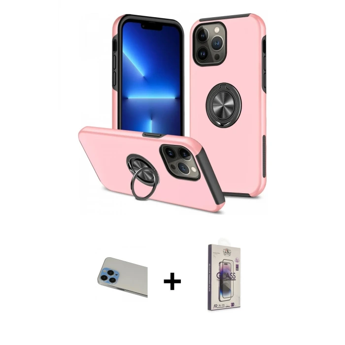 ieg™ iPhone 13 Pro Max Kılıf Odak Form Prime - Siyah Bilvis 3D Cam Ekran Koruyucu + Rainbow Kamera Lens Koruma Cam - MI