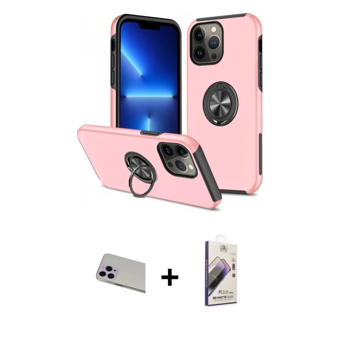 ieg™ iPhone 13 Pro Max Kılıf Odak Form Prime - Siyah Bilvis 3D Mat Cam Ekran Koruyucu + Rainbow Kamera Lens Koruma Cam - MR