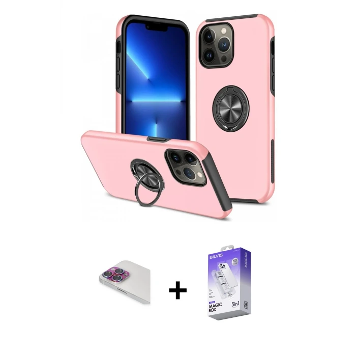 ieg™ iPhone 13 Pro Max Kılıf Odak Form Prime - Siyah Bilvis 5in1 3D Magic Cam Ekran Koruyucu + Pers Alüminyum Kamera Lens - GI