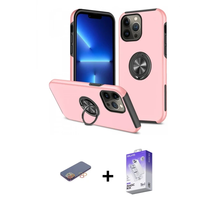 ieg™ iPhone 13 Pro Max Kılıf Odak Form Prime - Siyah Bilvis 5in1 3D Magic Cam Ekran Koruyucu + Renkli Kamera Lens Koruma Cam - TU