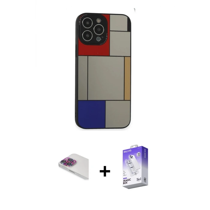 ieg™ iPhone 13 Pro Max Kılıf Odak Klasik Serisi - Siyah Bilvis 5in1 3D Magic Cam Ekran Koruyucu + Pers Alüminyum Kamera Lens - GI