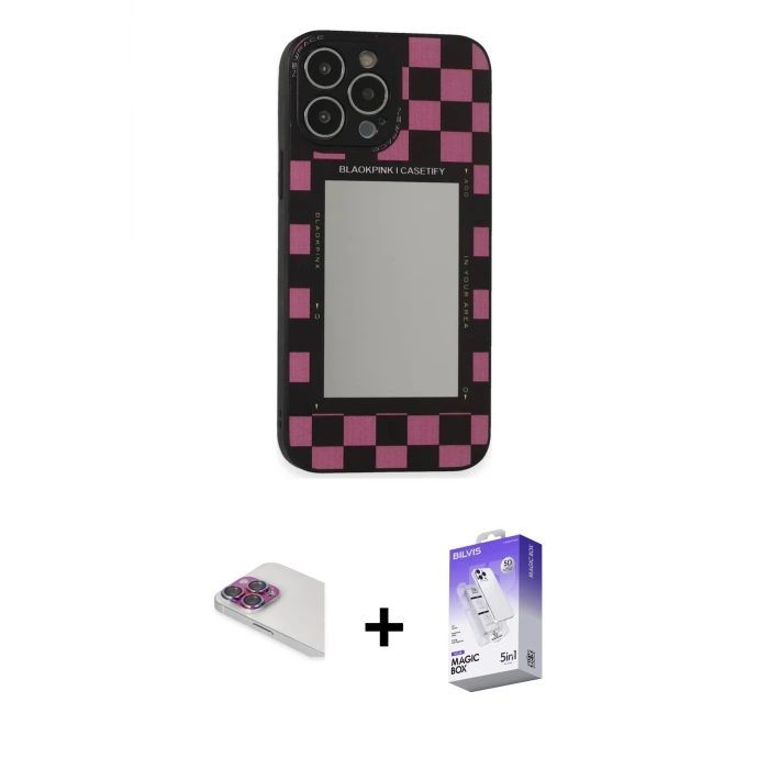 ieg™ iPhone 13 Pro Max Kılıf Odak Klasik Serisi - Siyah Bilvis 5in1 3D Magic Cam Ekran Koruyucu + Pers Alüminyum Kamera Lens - GI