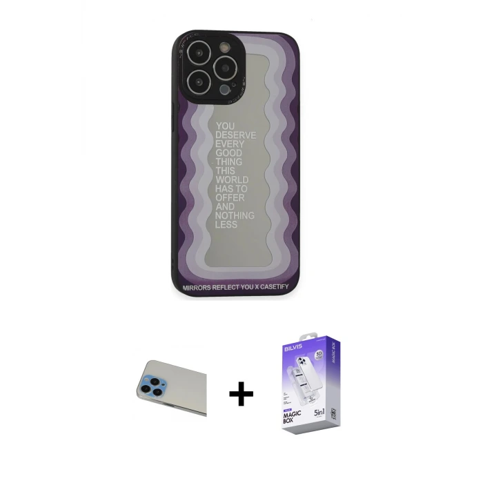 ieg™ iPhone 13 Pro Max Kılıf Odak Klasik Serisi - Siyah Bilvis 5in1 3D Magic Cam Ekran Koruyucu + Rainbow Kamera Lens Koruma Cam - MI